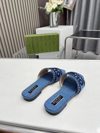 Gucci Women's Slide Sandals in Dedim with Gucci Script