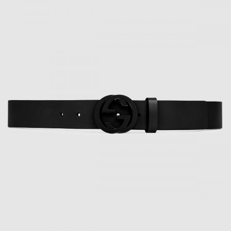 Gucci Black Leather Belt 38MM with Black Interlocking G Buckle
