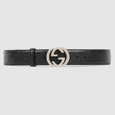 Gucci Interlocking G Buckle Belt 38MM in Black Signature Leather