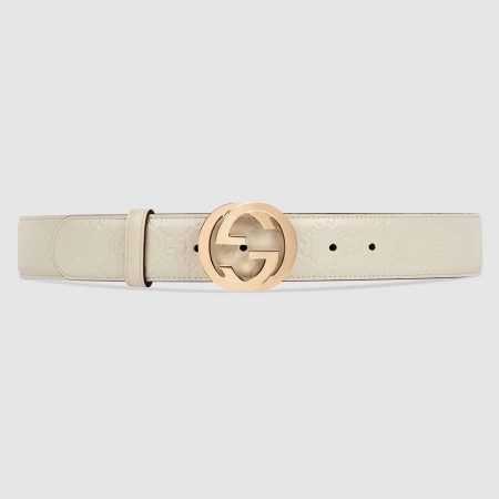 Gucci Interlocking G Buckle Belt 38MM in White Signature Leather