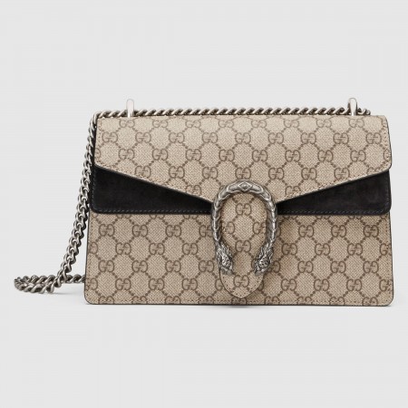 Gucci Dionysus Small Shoulder Bag in GG Canvas with Black Suede