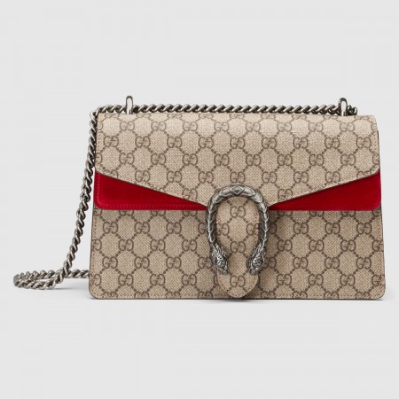 Gucci Dionysus Small Shoulder Bag in GG Canvas with Red Suede