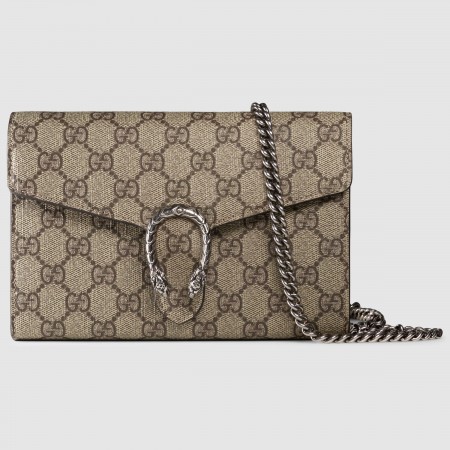 Gucci Dionysus Mini Chain Wallet in Beige GG Supreme Canvas