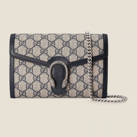 Gucci Dionysus Mini Chain Wallet in Blue GG Supreme Canvas