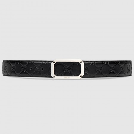 Gucci Black Signature Leather Belt 38MM with Rectangular Buckle