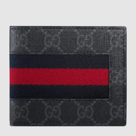 Gucci Bi-fold Wallet in Black GG Supreme with Web