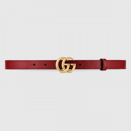 Gucci GG Marmont Thin Belt 20MM in Red Leather with Shiny Buckle