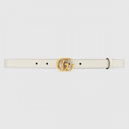 Gucci GG Marmont Thin Belt 20MM in White Leather with Shiny Buckle