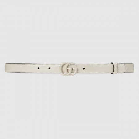 Gucci GG Marmont Belt 20MM in White Leather with White Buckle