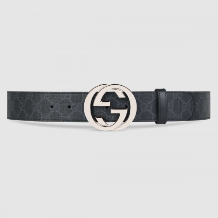 Gucci Black GG Supreme Belt 38MM with Interlocking G Buckle