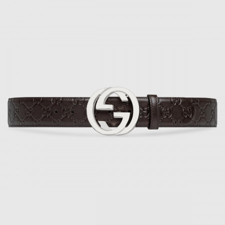 Gucci Brown Signature Leather Belt 38MM with Interlocking G Buckle