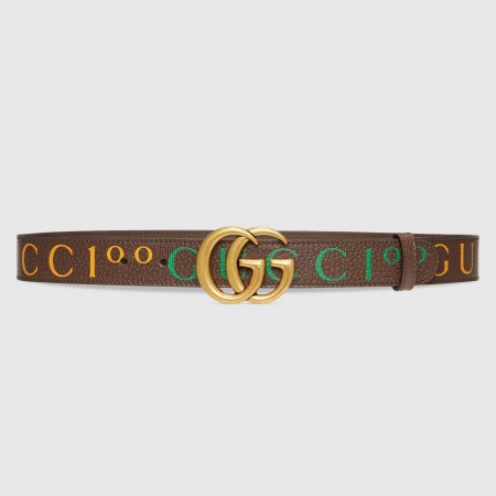 Gucci Brown GG Marmont Belt 30MM with Gucci 100 Print