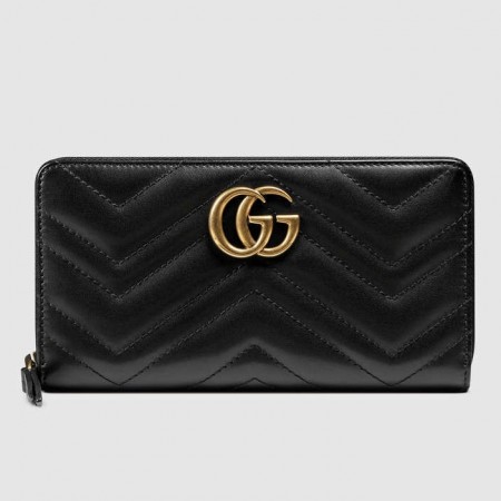 Gucci GG Marmont Zip Around Wallet In Black Matelasse Leather