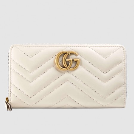 Gucci GG Marmont Zip Around Wallet In White Matelasse Leather
