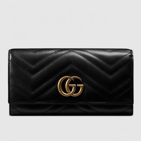 Gucci GG Marmont Continental Wallet In Black Matelasse Leather