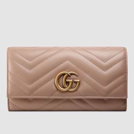Gucci GG Marmont Continental Wallet In Dusty Pink Matelasse Leather
