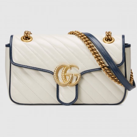 Gucci GG Marmont Small Shoulder Bag in White Diagonal Leather