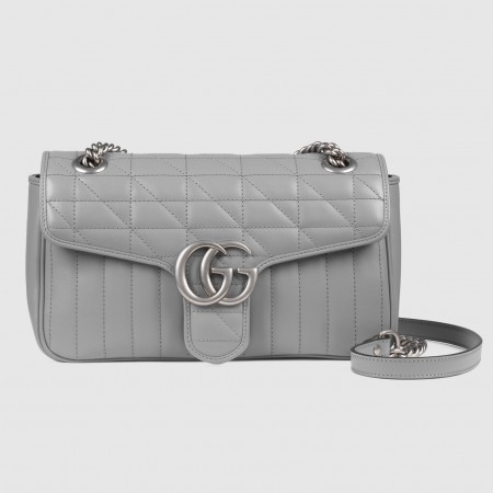 Gucci GG Marmont Small Shoulder Bag in Grey Matelasse Leather