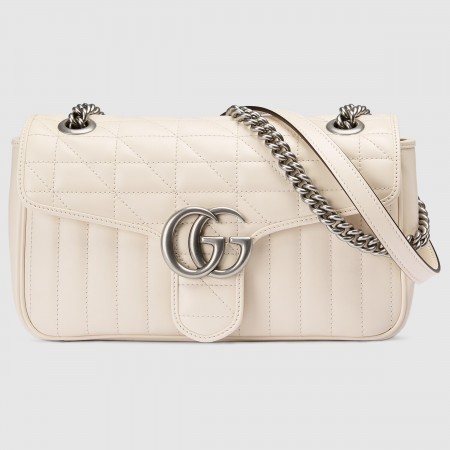 Gucci GG Marmont Small Shoulder Bag in White Matelasse Leather