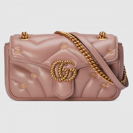 Gucci GG Marmont Small Shoulder Bag in Nude Leather with Double G Studs