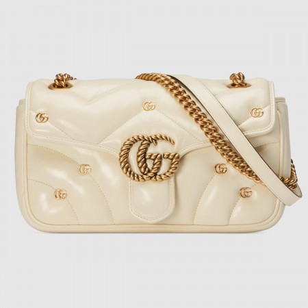 Gucci GG Marmont Small Shoulder Bag in White Leather with Double G Studs