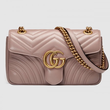 Gucci GG Marmont Small Shoulder Bag in Nude Chevron Leather