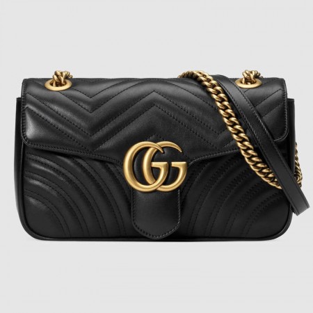 Gucci GG Marmont Small Shoulder Bag in Black Chevron Leather