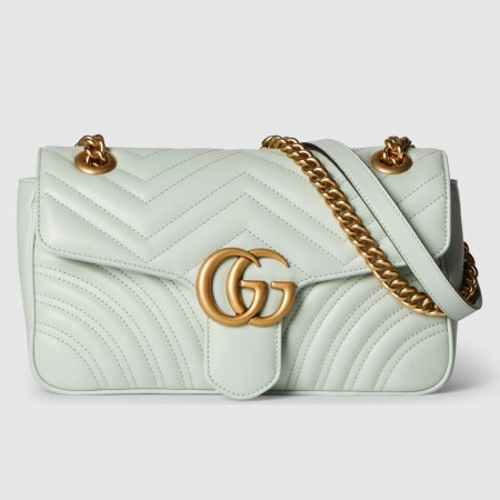 Gucci GG Marmont Small Shoulder Bag in Pale Green Chevron Leather