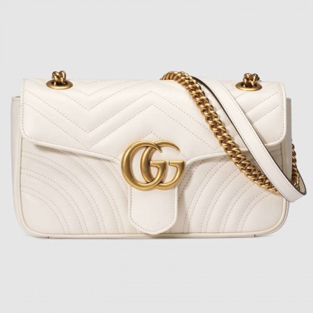 Gucci GG Marmont Small Shoulder Bag in White Chevron Leather