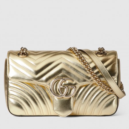 Gucci GG Marmont Small Shoulder Bag in Metallic Gold Leather