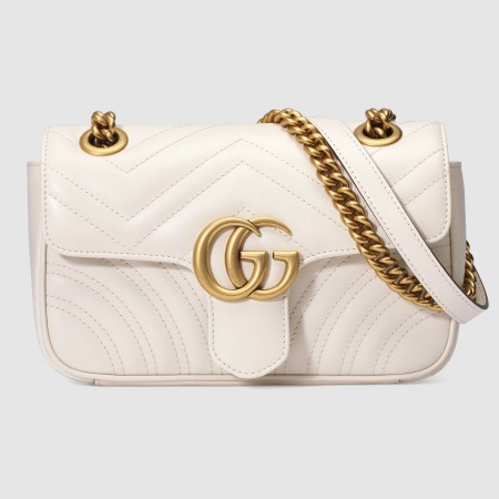 Gucci GG Marmont Mini Shoulder Bag in White Chevron Leather
