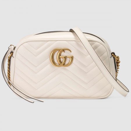 Gucci GG Marmont Small Camera Bag in White Chevron Leather