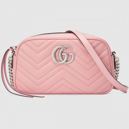 Gucci GG Marmont Small Camera Bag in Pastel Pink Chevron Leather