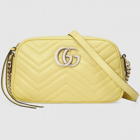 Gucci GG Marmont Small Camera Bag in Pastel Yellow Chevron Leather