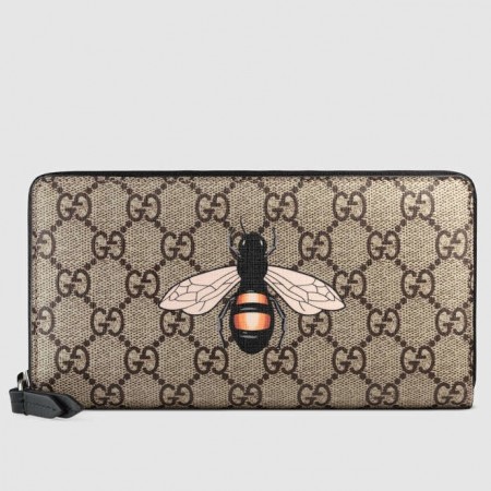 Gucci Zip Around Wallet In Bee Print GG Supreme Canvas