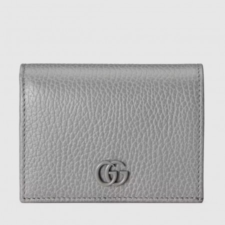 Gucci GG Marmont Card Case Wallet In Grey Calfskin