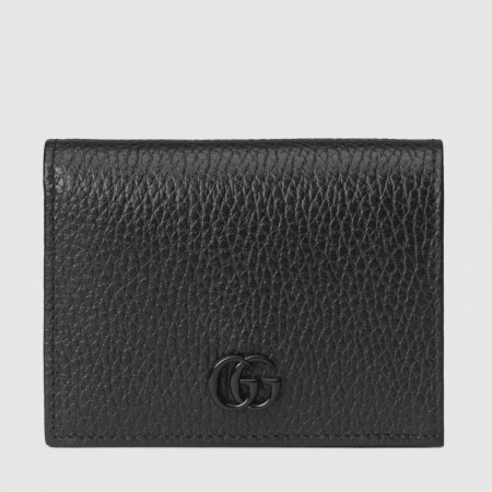 Gucci GG Marmont Card Case Wallet In Black Calfskin