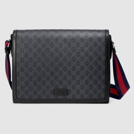 Gucci Flap Messenger Bag in Black GG Supreme Canvas