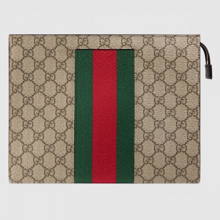Gucci Portfolio Pouch in Beige GG Supreme Canvas with Web
