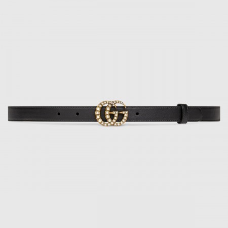 Gucci Pearl Double G Belt 20MM in Black Leather