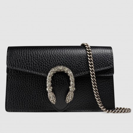Gucci Dionysus Super Mini Bag in Black Grained Leather