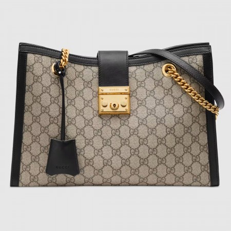 Gucci Padlock Medium Shoulder Bag in GG Canvas with Black Leather