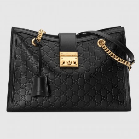 Gucci Padlock Medium Shoulder Bag in Black Signature Leather