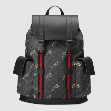 Gucci Tigers Backpack in Black GG Supreme Canvas