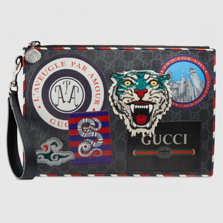 Gucci Night Courrier Portfolio Pouch in Black GG Supreme Canvas