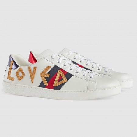 Gucci Men's Ace Sneakers with Embroidered Loved 