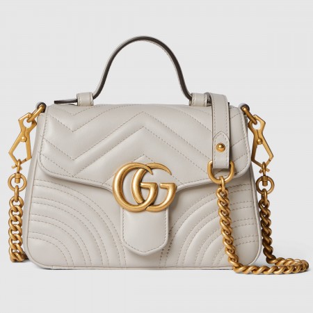 Gucci GG Marmont Mini Top Handle Bag in Light Grey Chevron Calfskin