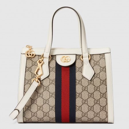 Gucci Ophidia Small Tote Bag in GG Canvas with White Leather