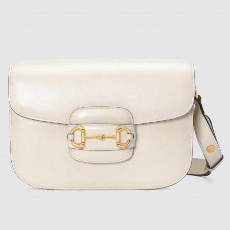 Gucci Horsebit 1955 Shoulder Bag in White Calfskin