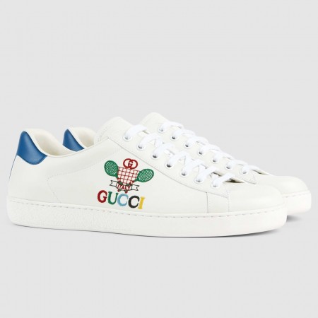 Gucci Men's Ace Sneakers in White Leather with Tennis Print
